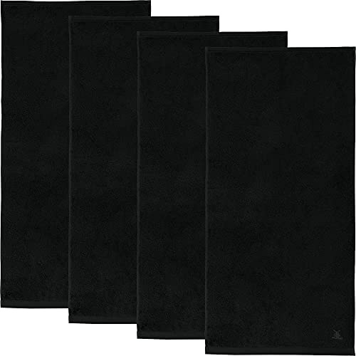 Erwin Müller Duschtuch 4er-Pack, Serie Heidenheim, 100% Baumwolle schwarz Größe 80x160 cm - schnell trocknend und extra saugstark, praktisch durch beidseitige Schlaufen