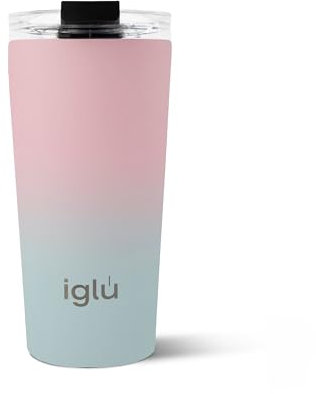 iglu Reusable Coffee Cup | Thermal Insulated Stainless Steel Travel Mug with Lid | Double Walled - Great for Hot & Cold Drinks | His & Hers Premium Eco-Friendly Gift (Himalayan Sky, 16oz)