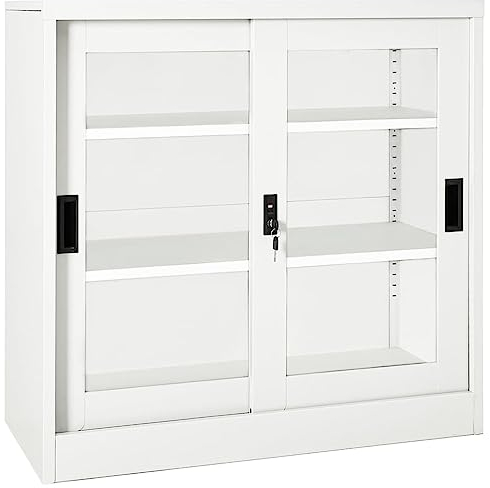 vidaXL Armoire à Portes Coulissantes Classeur Armoire à Dossiers Armoire de Classement Stockage de Fichiers Blanc 90x40x90 cm Acier