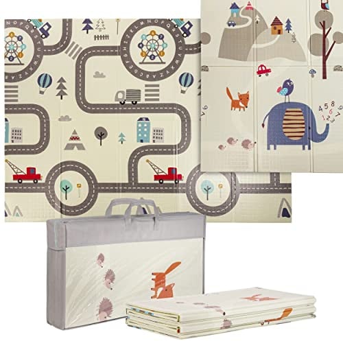 ONVAYA® Spielmatte für Babys & Kinder | Motiv Straße | Krabbelmatte faltbar | Bodenmatte für Kinderzimmer & Outdoor | Babymatte aus Schaumstoff | 150 x 200 cm | Spielteppich