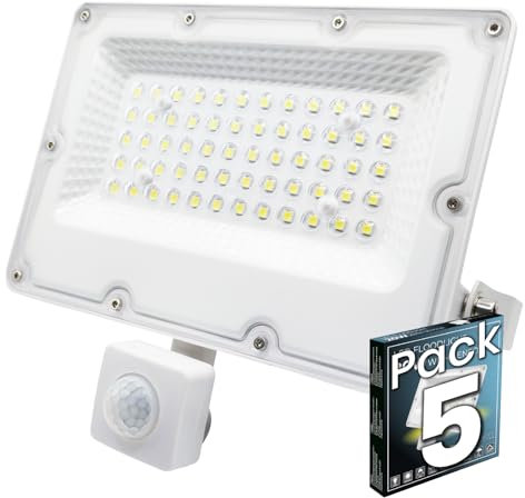 LED ATOMANT Pack 5x Foco Proyector LED 20W con Sensor de Movimiento, Color Blanco Frio (6500K), Impermeable IP65, 2636 Lumenes, Luces LED Exterior