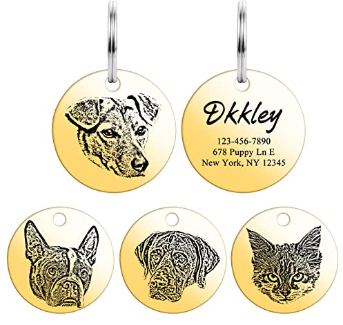 YEHANTI Individuelle Haustier-Hochformat-Hundemarke, Edelstahl, personalisierte Hundemarke, Namensschild für Hund und Katzenhalsband, einzigartige Haustier-ID-Tag, Haustiergeschenke, Gold