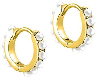 Beydodo Ohrringe Silber 925 Vergoldet, Creolen Damen Hoop mit Perlen Gold Ohrringe Nickelfrei Modeschmuck