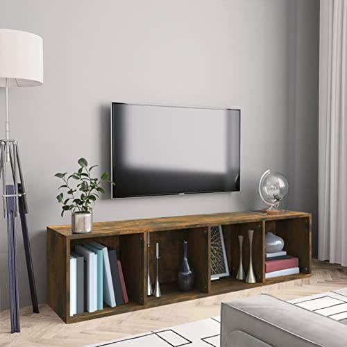 MOONAIRY Bücherregal/TV-Schrank, Raumteiler Regal, Standregal, Bookcase, Bücherwand, Büroregal, Regalbrett, Bookshelf, Räuchereiche 143x30x36 cm Holzwerkstoff