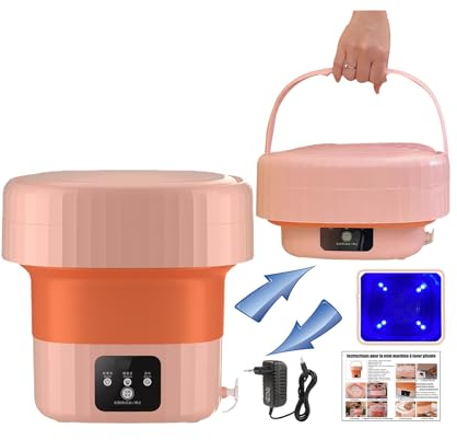 Wrneaoch 6L 12V Mini Lavadora Portátil, Lavadora Plegable con Pantalla Táctil y Temporizador Mini Lavadora para Acampar, Lavadora Portátil Reutilizable para Acampar, Viajes y Dormitorio