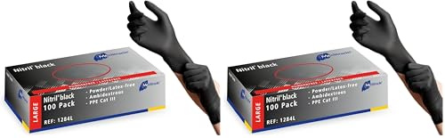 Meditrade Nitril® Einweghandschuhe schwarz – puderfrei, latexfrei, mikrogeraut, lebensmittelecht, Untersuchungshandschuhe & Schutzhandschuhe - Groß (Packung mit 2)
