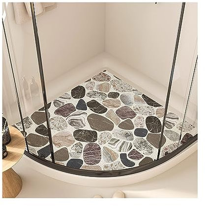 SciAza Tapis de Douche d'angle antidérapant Anti-moisissure Tapis de Bain luffa Tapis de Cabine de Douche pour Baignoire, Motifs géométriques Tapis de Bain lavables (C,21in(54cm))
