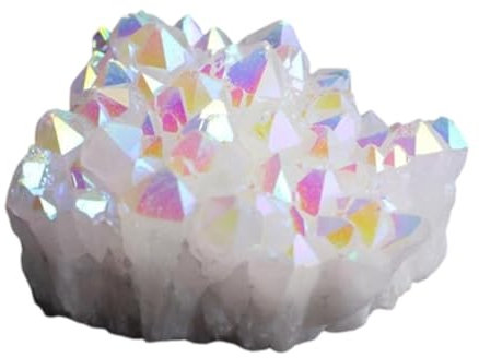 LoKori Racimo de Cristal Natural, Cristales de Cuarzo, Racimo de Titanio Arcoíris, Racimo de Cristal Blanco, Cristal Curativo, Espécimen de Reiki, Colección de Piedras Preciosas Minerales,100-150g