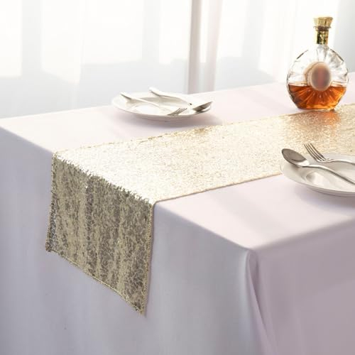 Whakano Tischband Tischläufer Glitzer,Tischdecke mit Pailletten,Dekoratives Tischband,für Geburtstage Bankett & Hochzeiten,Esszimmer,Party,Urlaub Dekoration,Tischdeko,Hell Gold,30x180cm
