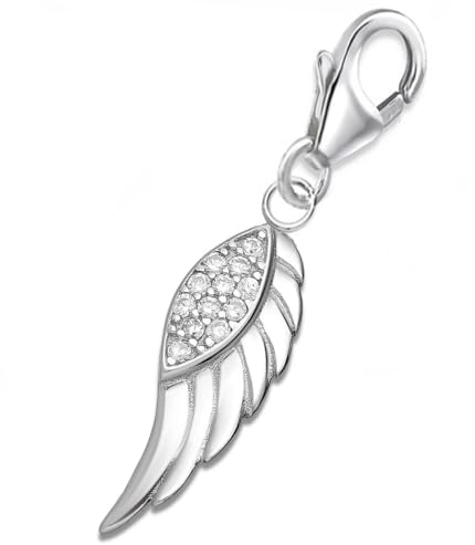 Goldene Hufeisen Charm Anhänger Flügel 925 Silber mit Zirkonia Karabiner