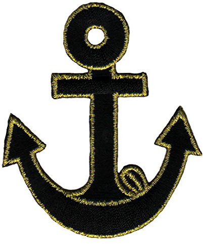 Anker Schwarz Gold Aufnäher zum aufbügeln oder aufnähen Bügelbild Aufbügler für Kleidung gestickter Bügelpatch Applikation Seefahrt Patch Größe 5,5 x 6,5 cm
