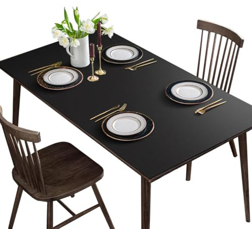 BHOMTY Tischdecke aus Leder, wasserdicht, Antifouling und rutschfest, leicht zu reinigen, Schwarz 70 x 120 cm