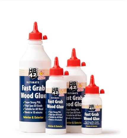 HB42 Ultimate Fast Grab Wood Glue - Fastest and Strongest Bond for Interior and Exterior Woodwork - High Spec D3 Grade - Bonds in 10 Minutes, Stronger Than Wood Itself! (250ml)