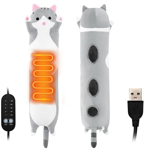 Electric Heat Pad for Period, Back Pain Relief - Menstrual Heating Heated Pad USB Powered - Cat Plush Portable Stuffed Animal - Funny Women Kids Teenage Girls Mum Cat Lovers Birthday Gifts