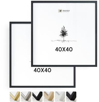 Heimlich® 2x Bilderrahmen 40x40 cm Schwarz Rahmen 2-Pack | Dokumentenrahmen 40x40 cm Groß Collage | Holzrahmen Holz-Bilderrahmen Echtholz | Picture Frame 40x40 Quadratischer Bilderrahmen
