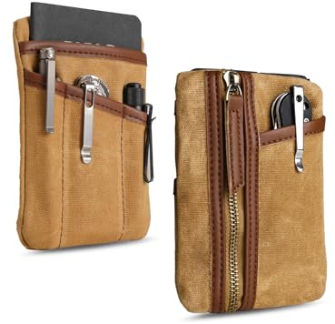 Sayram SP6 EDC Pouch Tasche, kompakter EDC Taschen Organizer aus gewachstem Canvas, Reißverschlusstasche für Herren, EDC Pocket Organizer für Kleingeld, Notizbuch, Taschenlampe