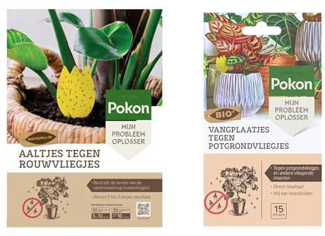 Pokon Trauerfliegen Bekämpfungsset - Aaltchen für 5 bis 10 Pflanzen & 15 Bio Fangbilder - Gegen Masterfliegen bei Zimmerpflanzen - Nematoden