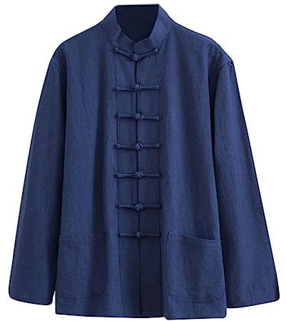 MYIESAXL Bequemer Tang-Anzug, Lockerer Kampfsportanzug Für Herren, Traditionelle Chinesische Kleidung, Atmungsaktive Baumwollleinen, Kung-Fu-Uniformen, Tai-Chi-Kleidung, Langarm-Shirt