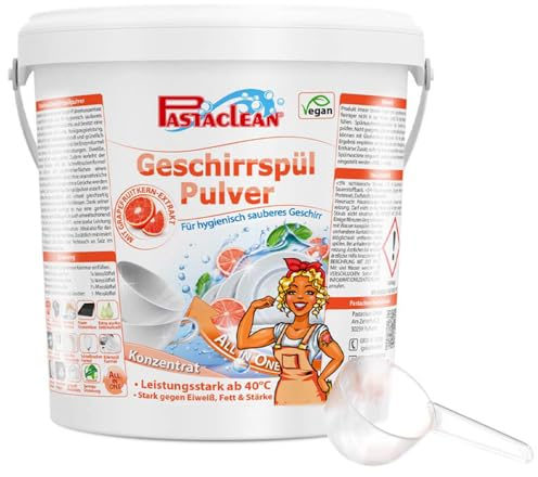 Pastaclean® Spülmaschinenpulver (1 kg) Profi Geschirr-Reiniger | Geschirrspülpulver mit bis zu 150 Spülvorgänge