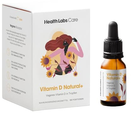 Health Labs Care Vitamin D - 1000 IU Vitamin D3 in 1 Tropfe - Flüssige Formel mit MCT Öl - 360 Tropfen pro Flasche - ohne Füllstoffe, Konservierungsmittel oder Farbstoffe, 1 Tropfen pro Tag