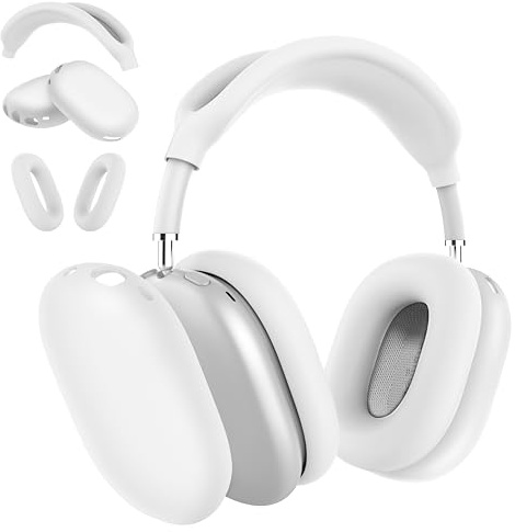 MyGadget Zubehör Set kompatibel mit Apple Airpods Max [3 in 1] - 1x Kopfband Abdeckung | 2X Ohrpolster jeweils für Innen & Außen - Silikon Hüllen in Weiß