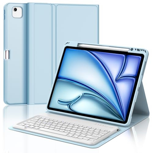 IVEOPPE Tastiera iPad Air 13 (M2 2024/M3 2025), Cover Tastiera Italiano QWERTY Magnetico Staccabile Bluetooth con Portapenna per iPad Air 13 2024/2025, Blu cielo