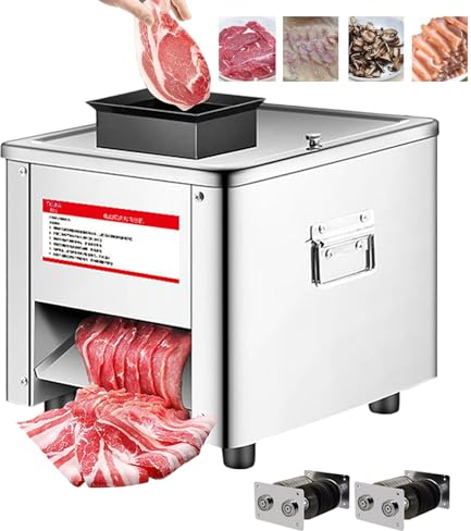 850W Electric Commercial Meat Slicer with 15mm Replacement Blade, Stainless Steel Food Slicer, Used for Cutting Boneless Meat, Cooked Meat, Fish Fillets, Soy Products, Vegetable Shreds, Etc.,10mm
