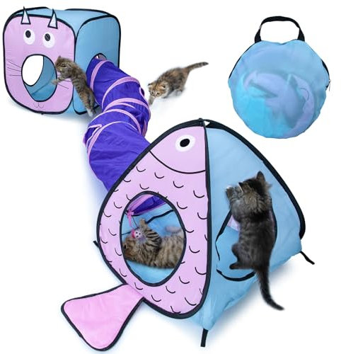 Katzentunnel Katze Spielzeug Tunnel Tube Zusammenklappbar Katzenspielzeug für Kätzchen Welpeln Kaninchen Indoor Und Outdoor (3Pcs-Blue)
