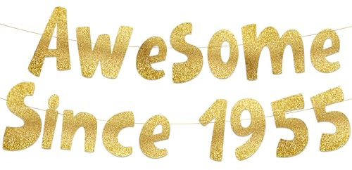 Awesome Since 1955 Gold Glitter Banner - 70th Birthday and Anniversary Party Decorations