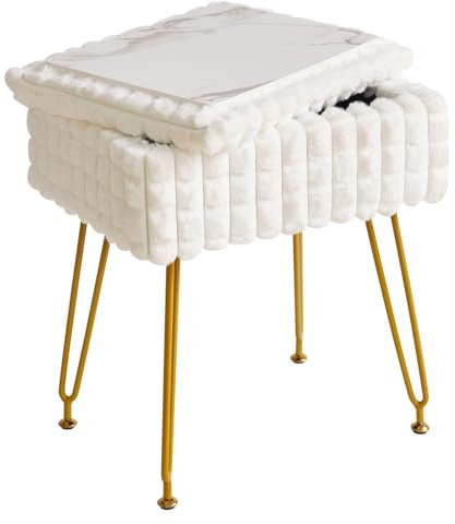 IBUYKE Chaise de Maquillage Rectangulaire avec Rangement et Repose-Pieds Ottoman - Pieds Antidérapants, Blanc WBD004W