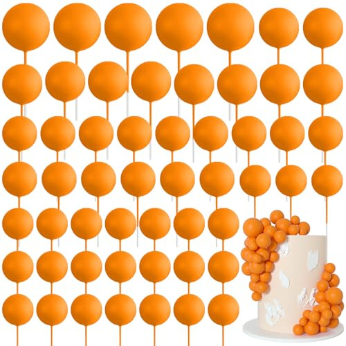 Bouiexye 75 Pieces Orange Cake Balls Topper Decorations Foam Cupcake Topper Mini Balloon Cake Topper Balls Cake Picks for Cake Deco Birthday Party Wedding