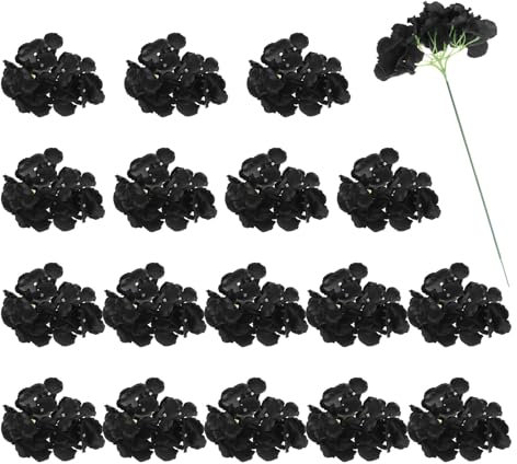uxcell 30 fiori artificiali di ortensia, fiori di ortensia finti in seta con steli finti per decorazione domestica, ufficio, bouquet di nozze, hotel, centrotavola, feste, nero