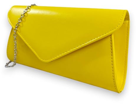 UShopUK Pochette in finta pelle tinta unita per matrimonio, ballo di fine anno, festa, borsa a mano, Giallo limone