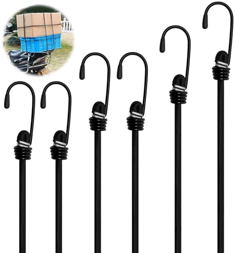 Cordini elastici con ganci, confezione da 6 cinghie elastiche da 6 mm, assortite, 60 cm, 80 cm, 100 cm, 150 cm, per fissare bagagli di bici, furgoni, campeggio, escursionismo