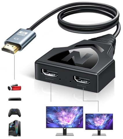 NEWCARE HDMI Splitter 1 in 2 Out, 4K HDMI Splitter 2 Monitore Gleichzeitig, Hdmi Verteiler 1 in 2 Out Nur Spiegel (NOT Extend), 1 auf 2 Wege hdmi Splitter für Fire Stick, Roku