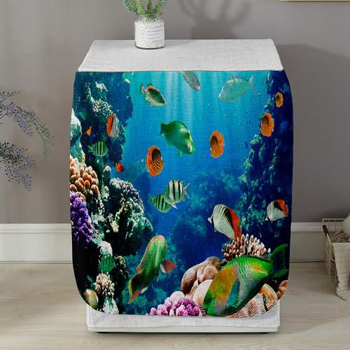 Highdi Housse de Protection pour Machine à Laver - Chargement Frontal Housse La Poussière avec Ouverture Frontale pour Linge Domestique (Poisson rayé,Capacité S 6~7.5KG)