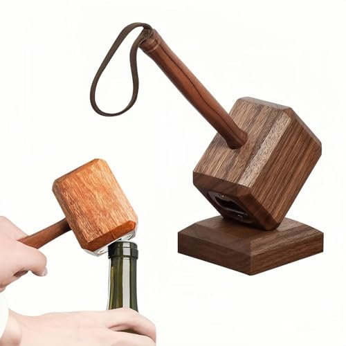 Beer Bottle Opener, Thor Hammer Bottle Opener, Creative Wooden Magnetic Ornaments Suitable for Bars, Parties, Birthday Gifts