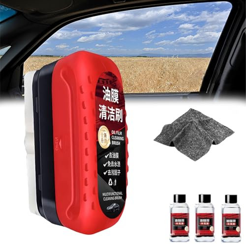 Glass Cleaning Board, Automotive Oil Film Cleaning Brush, 120ml Car Glass Oil Film Cleaner, Glass Oil Film Remover for Car Window Glass Cleaner, Improve Clarity And Visibility (1)