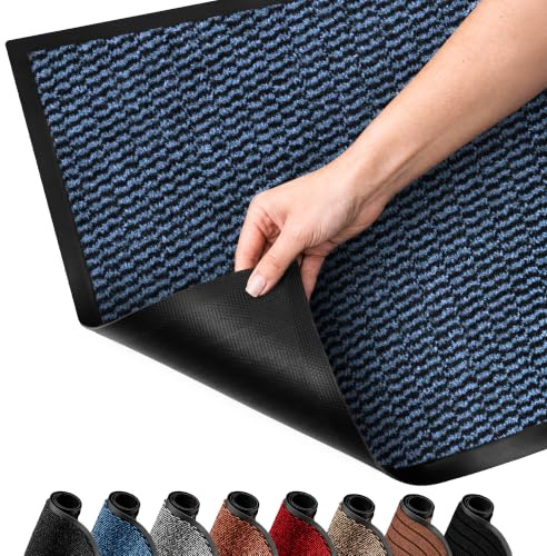 SG Traders Washable Door Mat - Non-Slip Rubber Backed Doormats Indoor & Outdoor - Highly Absorbent Door Mats, Floor Mat, Kitchen Mat, Perfect Dust Grabbing Doormats Dirt Trapper (80x120cm - Blue)