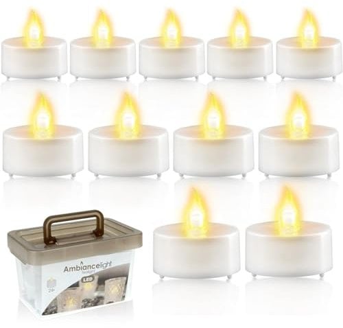 GEEZY Tea Lights Candles Battery Operated Pack of 24 - Realistic LED Candles Flickering Flameless Candles With Warm White Light ForHome, Christmas, Weddings 200+Hrs Life Batteries Included Storage Box