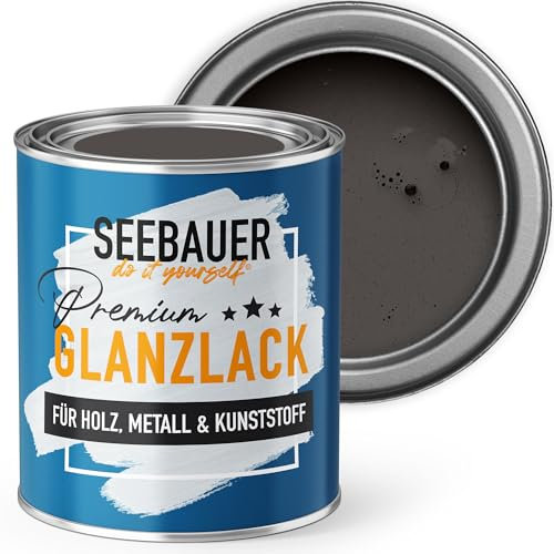 SEEBAUER diy Glanzlack Anthrazit 750ml für Innen & Außen (No. 102 Black Pearl) Möbelfarbe ohne Schleifen - Hybrid-Lack für Holz, Metall & Kunststoff - Holzlack, Möbellack hohe Deckkraft