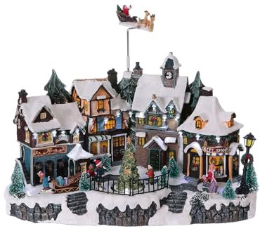 Wintem Villaggio Natalizio Animato con Luci Led e Musica di Natale - Ottimo per Addobbi Natalizi in Casa - Realizzato con Materiali Resistenti e Dipinto in Modo Artigianale - Adatto a Tutti gli Arredi