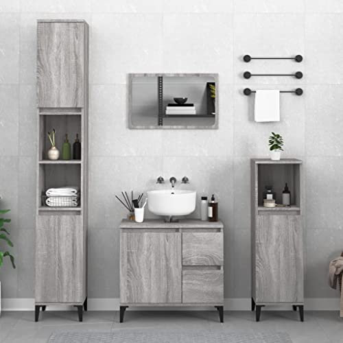 Modernes graues Badezimmerschrank-Set, 30 x 30 x 100 cm, Holzwerkstoff, stilvolles Möbel-Set für Badezimmer-Dekor