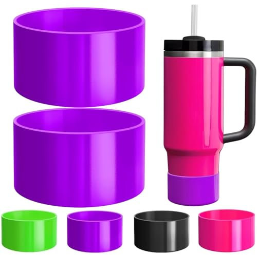 GGAUBAIFI 2Pcs Neon Silicone Boot for Stanley Quencher Tumbler H2.0 30 Oz 40 Oz/Iceflow 20 Oz 30 Oz/Intended for Hydro Flask Water Bottle, Protective Cup Bottom Accessories Fits, Purple