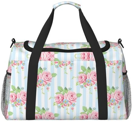 Borsa sportiva da donna con stampa di rose da giardino, borsa da palestra con scomparto, borsone da uomo, borsone da donna, borsa da viaggio per il fine settimana, Nero , Taglia unica