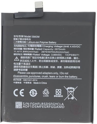 Batterie Li-polymère compatible avec Xiaomi 9 SE, 3,85 V, 3070 mAh, 11,8 Wh, sans outils