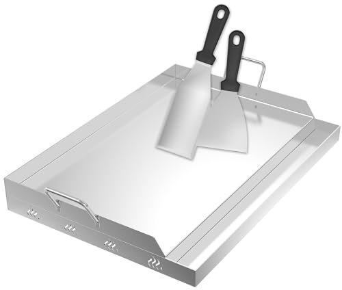 PEILU Piastre per barbecue in acciaio inox, 58 x 32 x 7 cm, set con maniglia, contenitore per il grasso e 2 spatole per barbecue, piastra per barbecue a gas, griglia a induzione