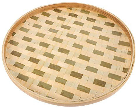 LABRIMP Plateau Rond en Bambou Tressé Petit Plateau Panier Rond Contenant Alimentaire Tressé