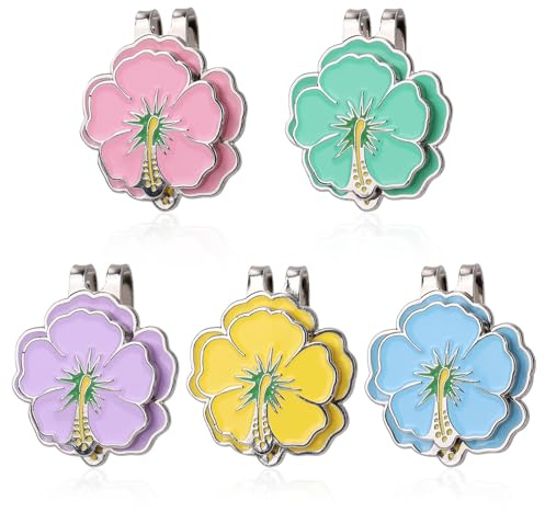 lasuroa 5pcs Magnetic Golf Ball Markers for Women, Stainless Steel Flower Golf Ball Marker Hat Clip for Women Hat Bag Decoration