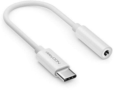 deleyCON Adattatore Audio USB-C a 3,5 mm - Chip DAC & TRRS - Connettore USB Tipo C a Presa Jack - Compatibile con Smartphone, Tablet, Cuffie, Altoparlanti - Bianco